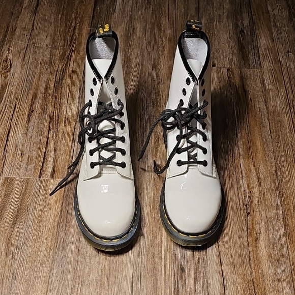 Dr. Martens Shoes - Womens Doc Martens Air Wair White Patent Leather Lace-Up Women's Boots